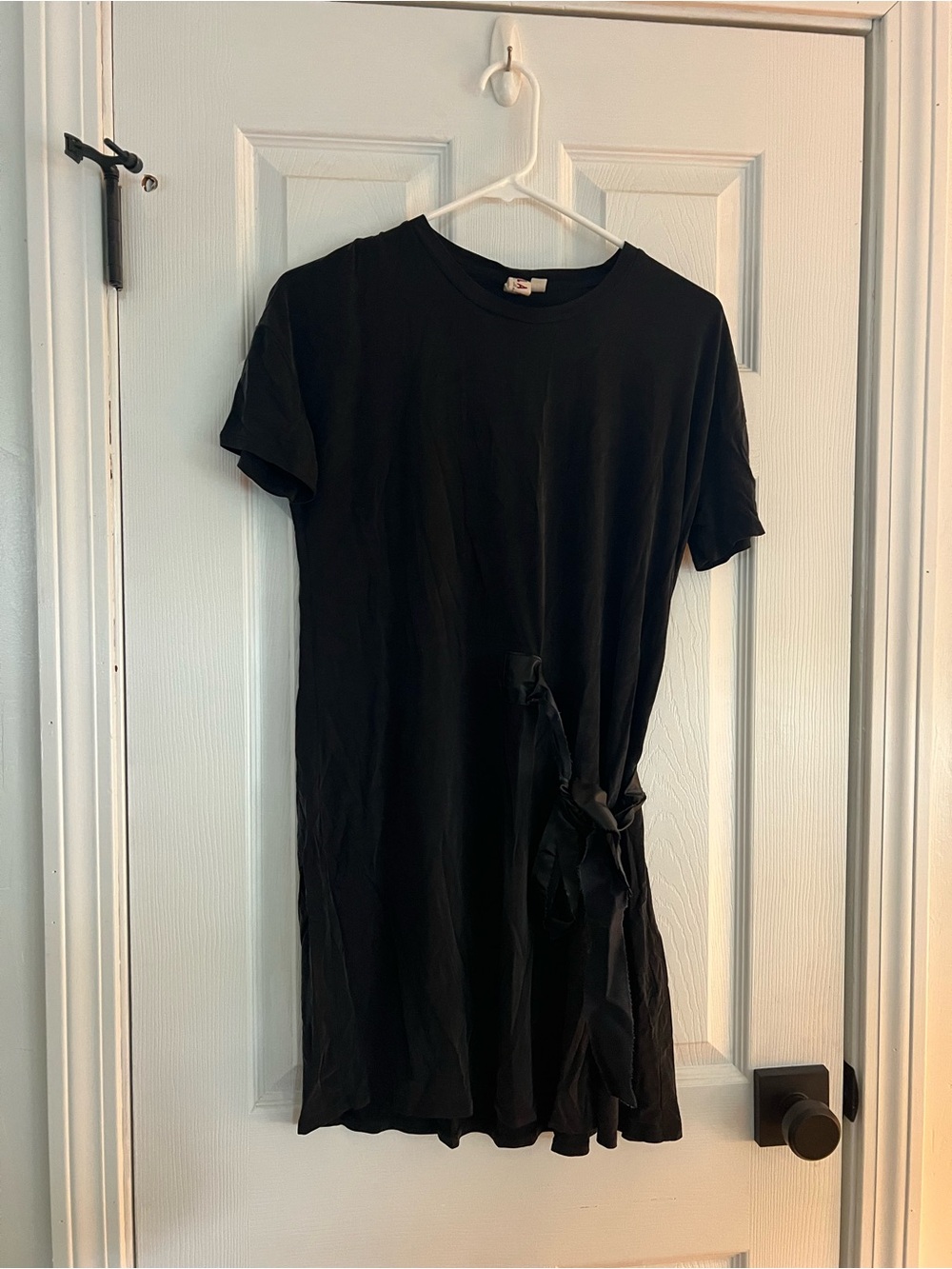 Anthropologie Black Short-Sleeve Tie-Waist Mini Dress
